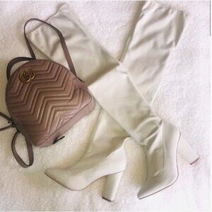 Pointed Toe Neoprene Over The Knee Boot Cream